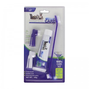 Confezione blister all'ingrosso in fabbrica 4 in 1 Kit per la cura dentale del gatto Spazzolino da dita per animali domestici Dentifricio Spazzolino da denti per cani