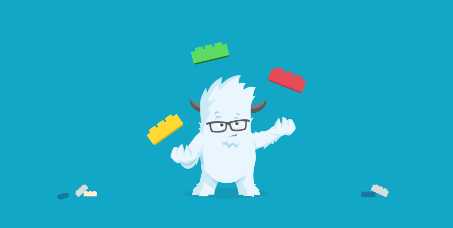 Illustration of the Yeti juggling Lego bricks