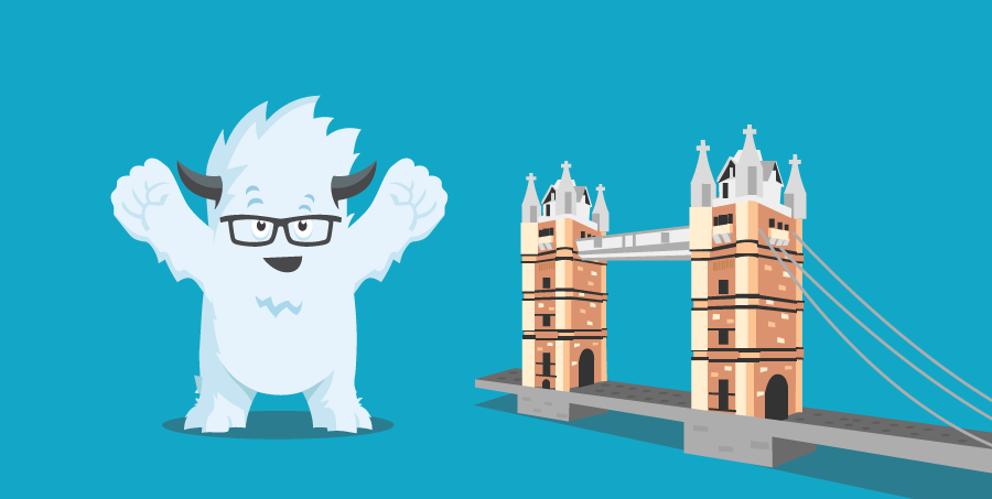 Illustration of the Yeti, triumphant, next to a bridge