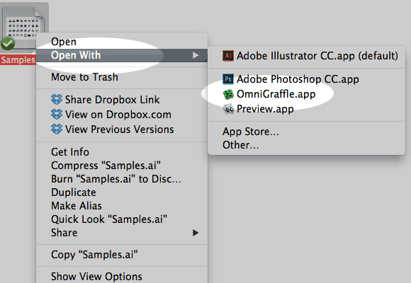 screen shot of opening a file into OmniGraffle