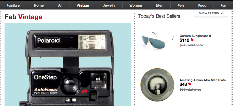 screen shot of products at fab.com